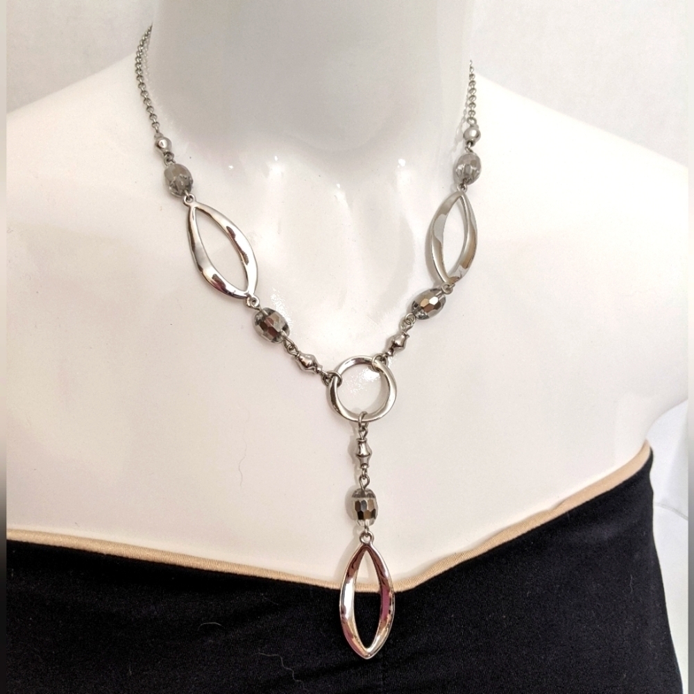 Lia Sophia Escapade Y-Drop Silver Tone Glass Beaded Necklace